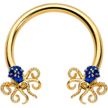 Load image into Gallery viewer, 16G 3/8 Gold Tone Blue Octopus Ends Horseshoe Circular Barbell
