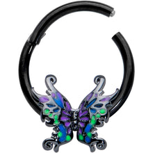 Load image into Gallery viewer, 16G 3/8 Black Fantasy Faerie Wings Hinged Segment Ring
