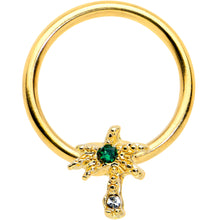 Load image into Gallery viewer, 16G 3/8 Green Gem Gold Tone Texture Palm Tree BCR Captive Ring
