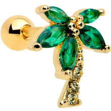 Load image into Gallery viewer, 16G 1/4 Clear Green Gem Gold Tone Palm Tree Cartilage Tragus
