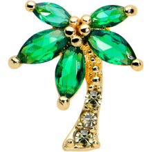 Load image into Gallery viewer, 16G 1/4 Clear Green Gem Gold Tone Palm Tree Cartilage Tragus
