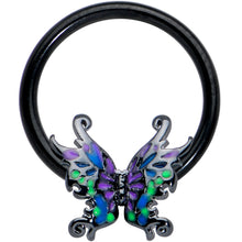 Load image into Gallery viewer, 16G 3/8 Black Fantasy Faerie Wings BCR Captive Ring
