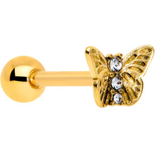 Load image into Gallery viewer, Clear CZ Gem Gold Tone Open Butterfly Barbell Tongue Ring
