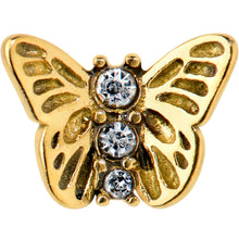 Load image into Gallery viewer, Clear CZ Gem Gold Tone Open Butterfly Barbell Tongue Ring
