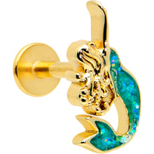 Load image into Gallery viewer, 16G 5/16 Green Faux Opal Gold Tone Curvy Mermaid Labret Tragus
