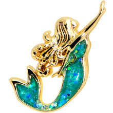 Load image into Gallery viewer, 16G 5/16 Green Faux Opal Gold Tone Curvy Mermaid Labret Tragus
