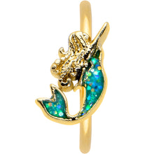 Load image into Gallery viewer, 20G 5/16 Green Faux Opal Gold Tone Curvy Mermaid Nose Hoop
