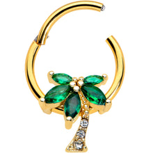 Load image into Gallery viewer, 16G 3/8 Green Gem Gold Tone Palm Tree Hinged Segment Ring
