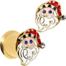 Load image into Gallery viewer, Color Gem Gold Tone Snazzy Santa Christmas Double Flare Plug Set
