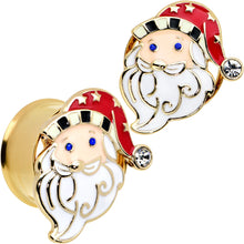 Load image into Gallery viewer, Color Gem Gold Tone Snazzy Santa Christmas Double Flare Plug Set
