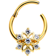 Load image into Gallery viewer, 16G 3/8 Clear Gold Tone Flower Snowflake Christmas Hinged Segment Ring
