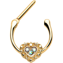 Load image into Gallery viewer, 16G 5/16 Aurora Gem Gold Tone Baroque Heart Cartilage Clicker
