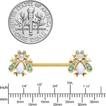 Load image into Gallery viewer, 14G 5/8 White Gem Gold Tone Snow Bug Barbell Nipple Ring Set
