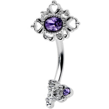 Load image into Gallery viewer, Purple Gem Unlock My Heart Key Valentines Day Double Mount Belly Ring
