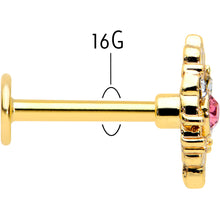 Load image into Gallery viewer, 16G 5/16 Pink Clear Gem Gold Tone Lace Love Labret Monroe Tragus

