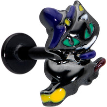 Load image into Gallery viewer, 16G 5/16 Black Witch Cat Halloween Labret Monroe Tragus
