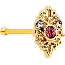 Load image into Gallery viewer, 20G 1/4 Pink Clear Gem Gold Tone Lace Love Nose Bone
