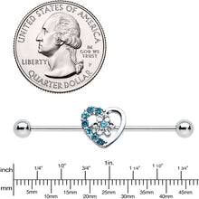 Load image into Gallery viewer, 14G Blue Gem Floral Hollow Heart Industrial Barbell 38mm

