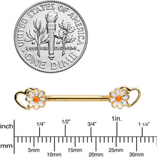 Load image into Gallery viewer, 14G 9/16 Gold Tone Daisy Flower Heart Barbell Nipple Ring Set
