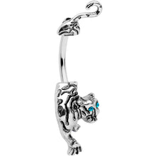 Load image into Gallery viewer, Blue Gem Prowling Tiger Double Mount Belly Ring

