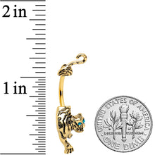 Load image into Gallery viewer, Blue Gem Gold Tone Prowling Tiger Double Mount Belly Ring
