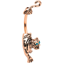 Load image into Gallery viewer, Blue Gem Rose Gold Tone Prowling Tiger Double Mount Belly Ring
