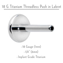 Load image into Gallery viewer, 18G 1/4 G23 Titanium Threadless Post Only Labret Tragus
