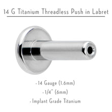 Load image into Gallery viewer, 14G 1/4 G23 Titanium Threadless Post Only Labret Monroe Tragus

