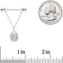 Load image into Gallery viewer, 14G 9/16 Pink Rose Quartz Drop Tree Chain Dangle Nipple Ring Set
