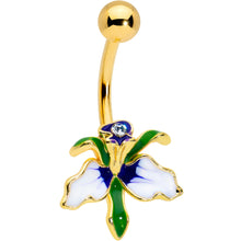 Load image into Gallery viewer, Clear Gem Gold Tone Iris Flower Belly Ring
