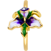 Load image into Gallery viewer, 20G 5/16 Clear Gem Gold Tone Iris Flower Nose Hoop

