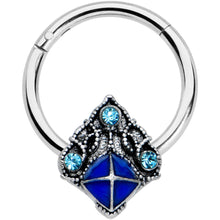 Load image into Gallery viewer, 16G 3/8 Blue Gem Rococo Blue Hinged Segment Ring
