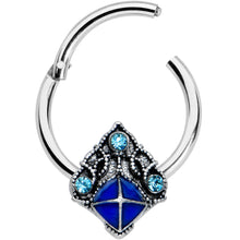 Load image into Gallery viewer, 16G 3/8 Blue Gem Rococo Blue Hinged Segment Ring

