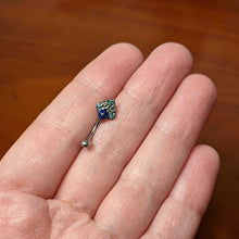 Load image into Gallery viewer, 16G 5/16 Blue Gem Rococo Blue Curved Eyebrow Ring
