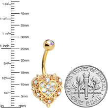 Load image into Gallery viewer, Aurora Gem Gold Tone Baroque Heart Valentines Day Belly Ring
