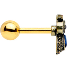 Load image into Gallery viewer, 16G 1/4 Blue Gem Gold Tone Wide Eyed Owl Cartilage Tragus Earring

