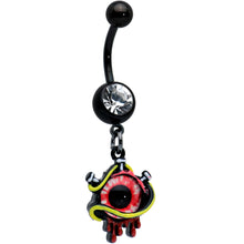 Load image into Gallery viewer, Clear Gem Black Spiky Eyeball Halloween Dangle Belly Ring
