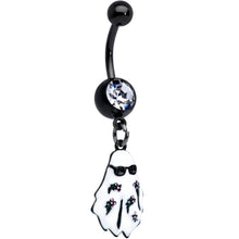 Load image into Gallery viewer, Clear Gem Black Hipster Ghost Halloween Dangle Belly Ring
