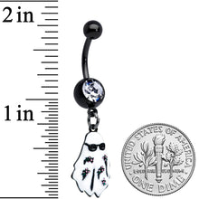 Load image into Gallery viewer, Clear Gem Black Hipster Ghost Halloween Dangle Belly Ring
