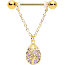 Load image into Gallery viewer, 14G 9/16 Amethyst Gold Tone Drop Tree Chain Dangle Nipple Set
