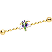 Load image into Gallery viewer, 14G Clear Gem Gold Tone Iris Flower Industrial Barbell 38mm

