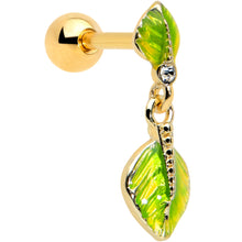Load image into Gallery viewer, 16G 1/4 Clear Gem  Gold Tone Lush Leaves Dangle Cartilage Tragus
