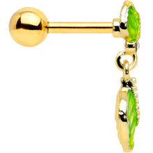 Load image into Gallery viewer, 16G 1/4 Clear Gem  Gold Tone Lush Leaves Dangle Cartilage Tragus
