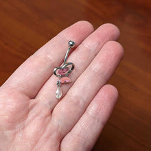 Load image into Gallery viewer, Clear Gem Heart Pink Butterfly Dangle Belly Ring
