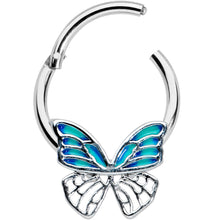 Load image into Gallery viewer, 16G 3/8 Simple Blue Butterfly Wings Hinged Segment Ring
