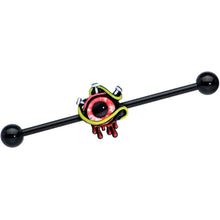 Load image into Gallery viewer, 14G Black Spiky Eyeball Halloween Industrial Barbell 38mm
