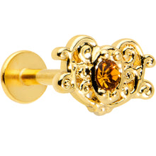 Load image into Gallery viewer, 16G 5/16 Yellow Gem Gold Tone Duet Scroll Labret Monroe Tragus
