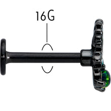 Load image into Gallery viewer, 16G 5/16 Green Synthetic Opal Black Fall Leaf Labret Monroe Tragus
