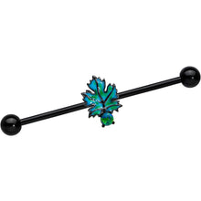 Load image into Gallery viewer, 14G Green Synthetic Opal Black Fall Leaf Industrial Barbell 38mm
