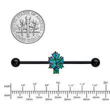 Load image into Gallery viewer, 14G Green Synthetic Opal Black Fall Leaf Industrial Barbell 38mm
